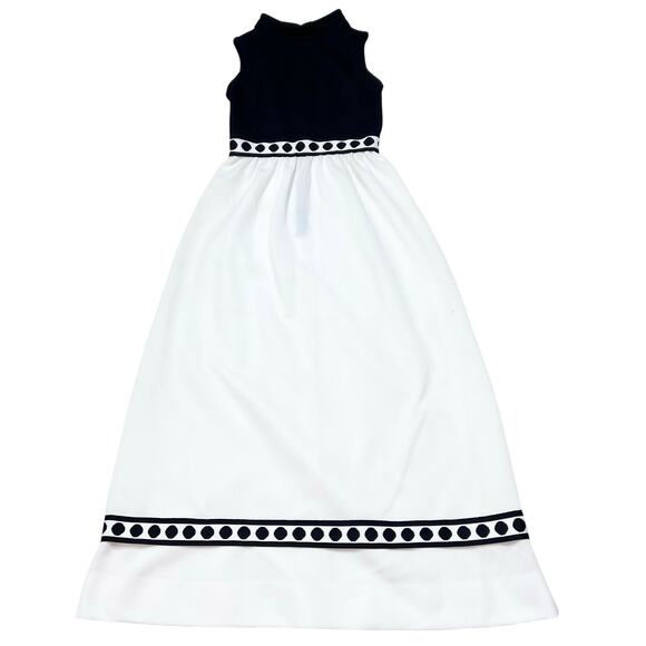 Vintage I. Magnin White Black Size 0 Knit Polyester Long Sleeveless Maxi Dress - Picture 1 of 13